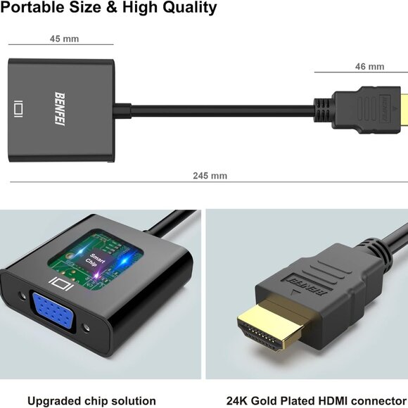HDMI to VGA, Gold-Plated Adapter Male to Female for Computer, Desktop, Laptop, P - Picture 6 of 7
